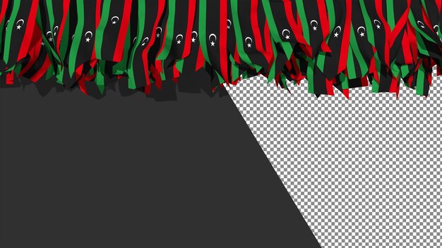 libya flag different shapes of cloth stripes hanging from top 3d rendering