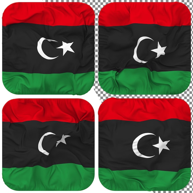 Libya Flag Squire Shape Isolated Different Waving Style Bump Texture 3D Rendering