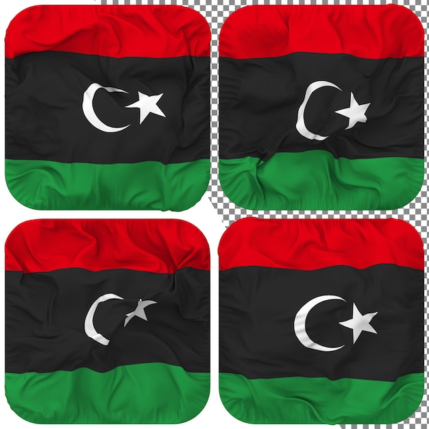 Libya flag squire shape isolated different waving style bump texture 3d rendering