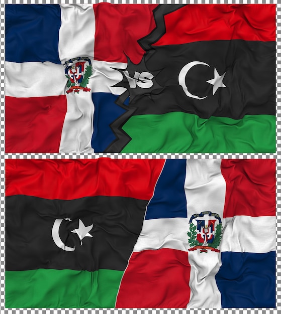 libya vs dominican half combined flag cloth bump texture 3d rendering