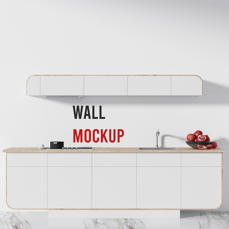 PSD lichte muur mockup voor de keukenkamer