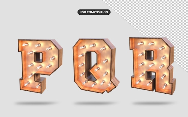 PSD lichten stijl alfabet 3d-rendering premium psd