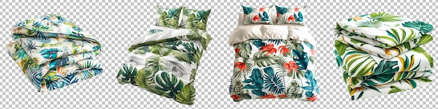 PSD lichtgewicht microfiber bed in een tropische print set geïsoleerd op doorzichtige achtergrond