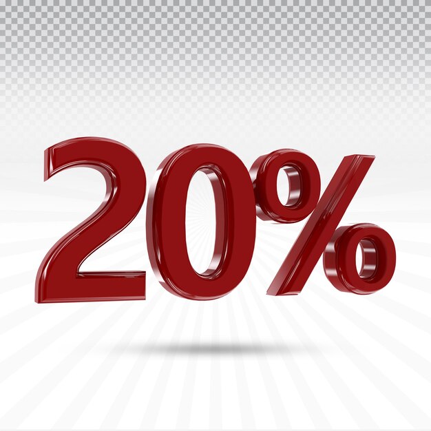 Liczba 20 procent kolekcji renderów 3D z kolorem czerwonym