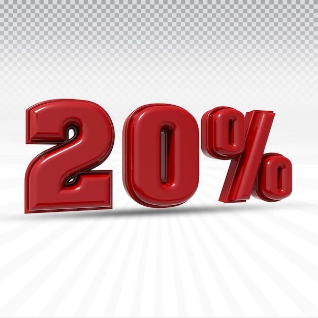 Liczba 20 procent kolekcji renderów 3D z kolorem czerwonym