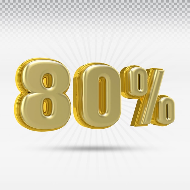 Liczba 80 procent kolekcji renderów 3D w kolorze złotym i białym w lewo