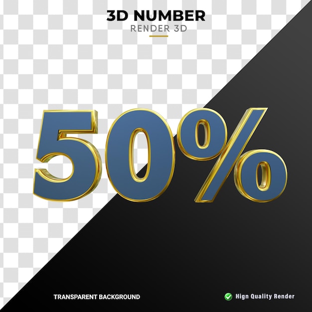 Liczba procent 3d niebieski i delikatny złoty tekstura realistyczne renderowanie