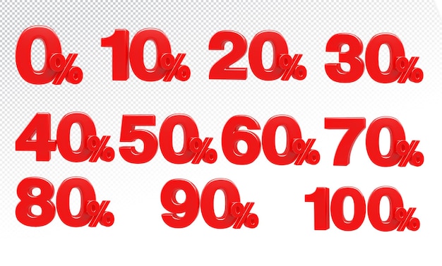 PSD liczby procent czerwony ustaw luksusowy render 3d