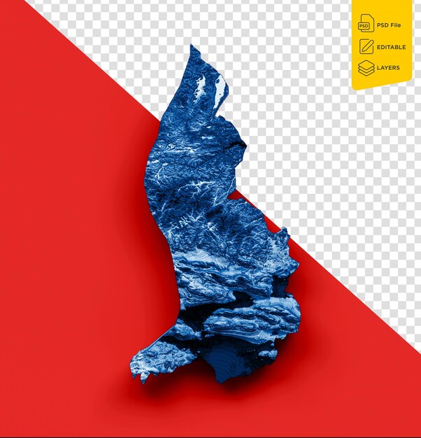 PSD リヒテンシュタインの国旗が描かれた地図色は青と赤地図は3dイラストで描かれています