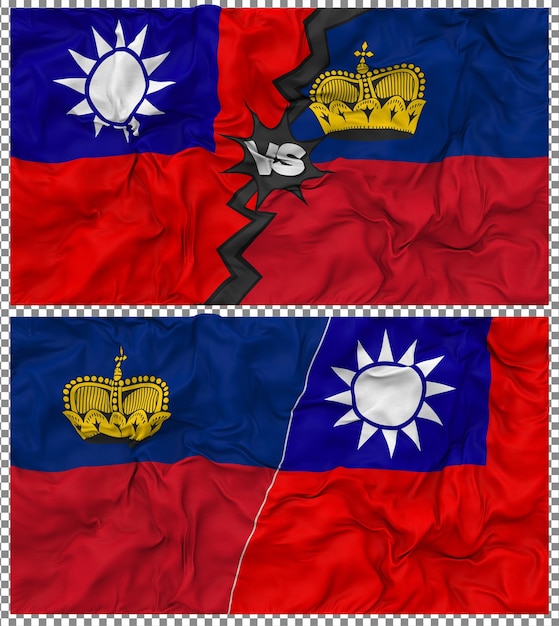 Liechtenstein versus Taiwan Half gecombineerde vlag Cloth Bump Texture 3D Rendering
