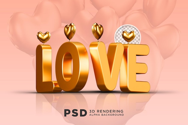 Liefde 3d-tekstweergave met transparante achtergrond psd