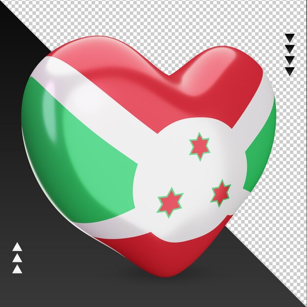 PSD liefde burundi vlag haard 3d-rendering linker weergave