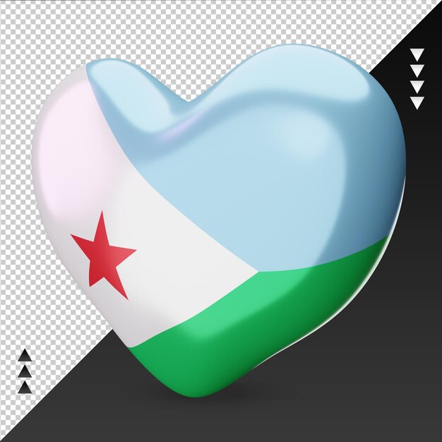 Liefde djibouti vlag haard 3d-rendering juiste weergave