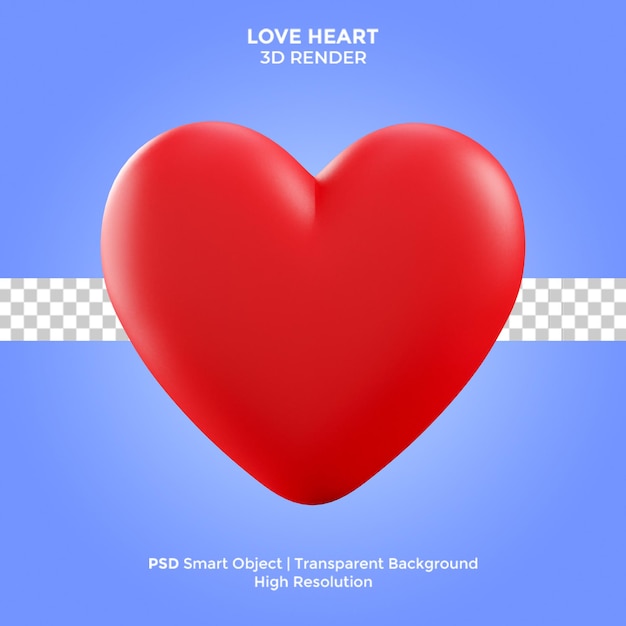 Liefde hart 3d render illustratie geïsoleerde premium psd