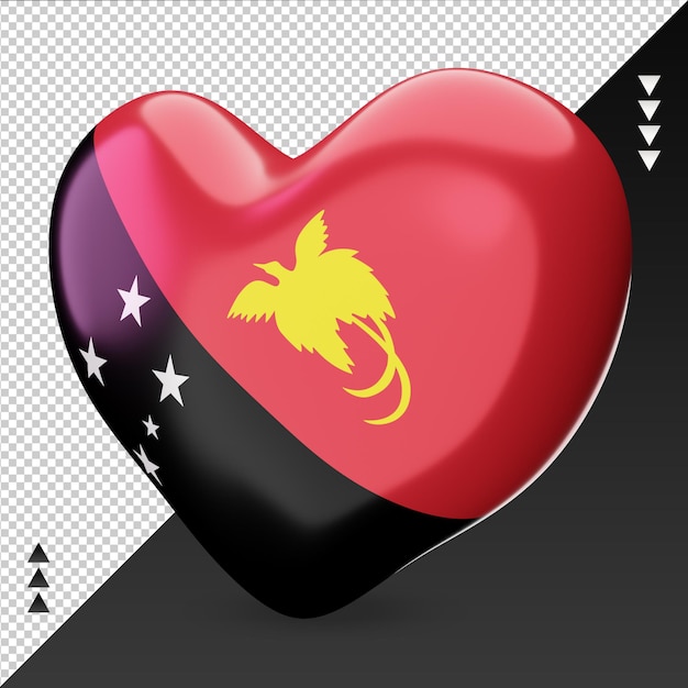 Liefde papoea-nieuw-guinea vlag haard 3d-rendering juiste weergave