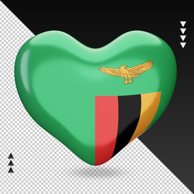 Liefde Zambia vlag haard 3D-rendering vooraanzicht