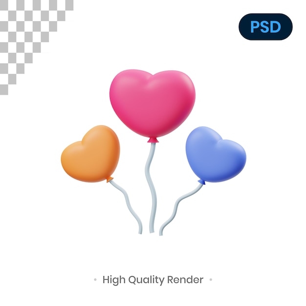 Liefdesballon 3d render illustratie premium psd