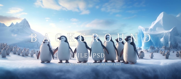 PSD the life of a group of penguins in antarctica with expanses of ice and sea water
