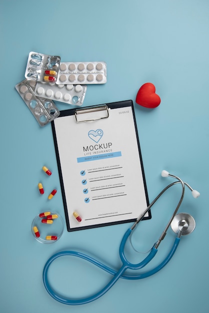 Life insurance concept mockup with medical equipment