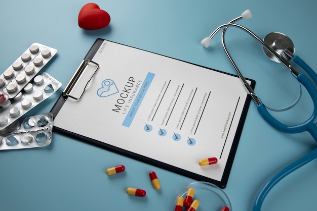 Life insurance concept mockup with medical equipment