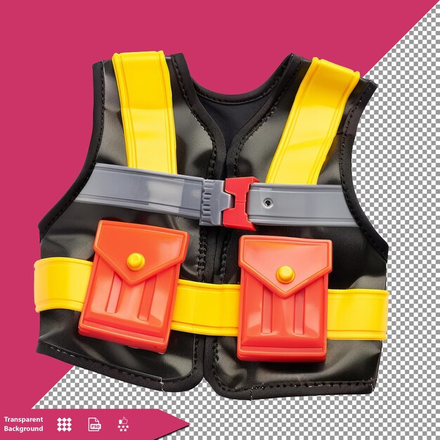 PSD a life jacket with a red and yellow straps that says  safety