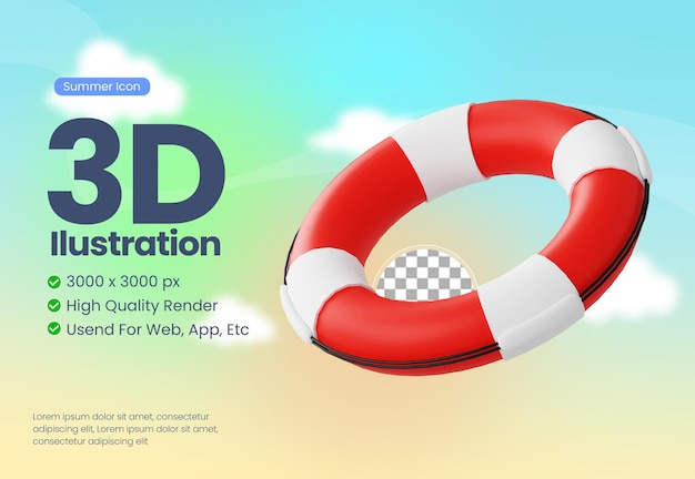 Lifebuoy 3d illustration icon with summer theme