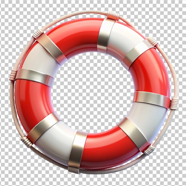 PSD lifebuoy red and white in realistic 3d render with transparent background