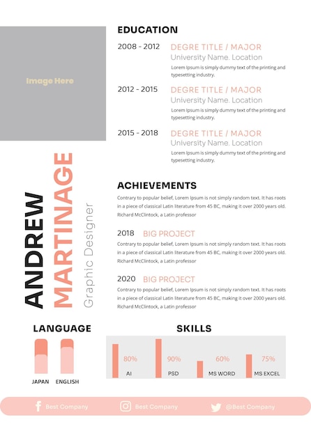 Set di layout di curriculum vitae e curriculum vitae beige chiaro