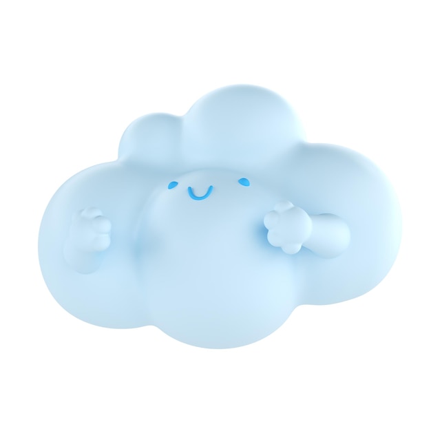PSD 水色の 3 d 雲のアイコンの顔柔らかい丸い漫画ふわふわ雲アイコン形状図をレンダリングします。