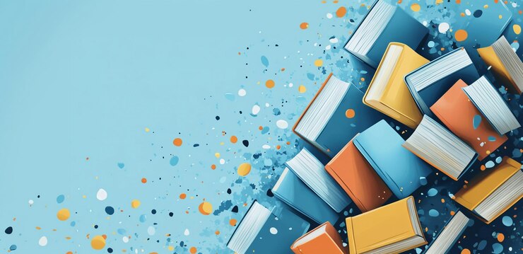 PSD светло-голубой фон с книгами и точками данных простая векторная иллюстрация