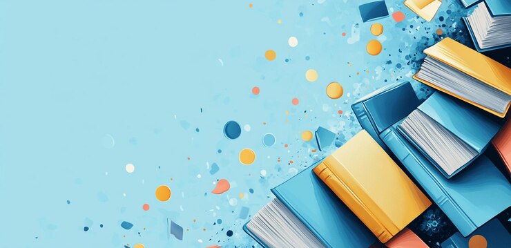 PSD светло-голубой фон с книгами и точками данных простая векторная иллюстрация