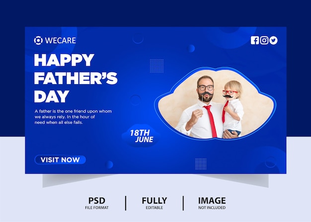 PSD banner web per la festa del papà di colore azzurro