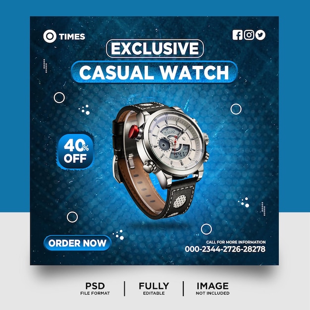 Light blue color watch brand product social media post banner