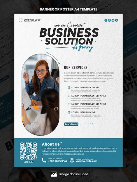 Light Blue Creative Business Solution Ads Poster A4 lub szablon banerów