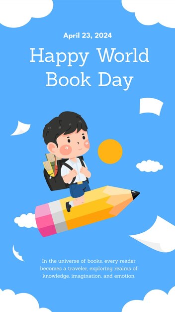 PSD light blue illustrative happy world book day instagram story