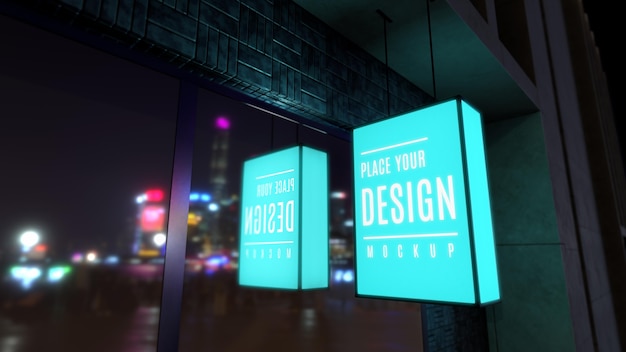 PSD light blue night business sign mock-up