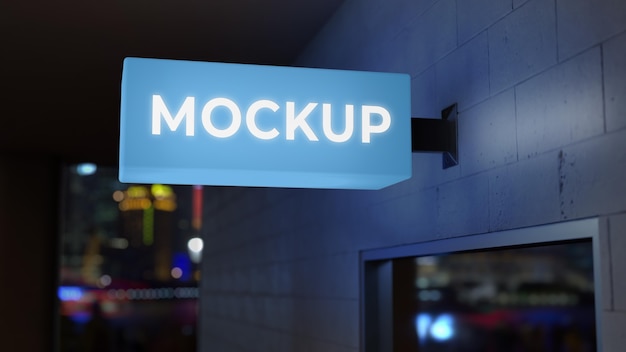 light blue nighttime business sign mock-up
