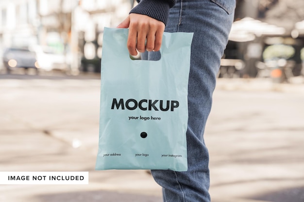 Light blue plastic bag packaging mockup