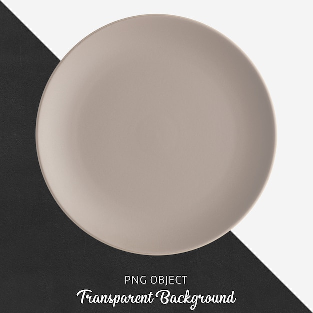 Light brown round ceramic plate on transparent background