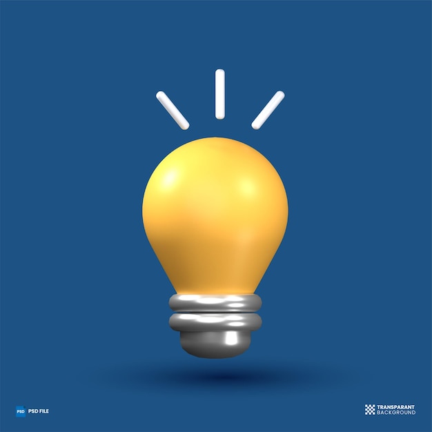 PSD light bulb 3d icon idea 3d render illustration
