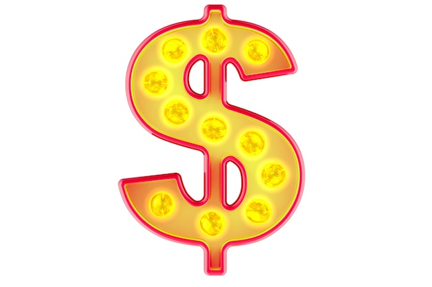 Light bulb dollar sign glowing retro font 3D rendering isolated on transparent background