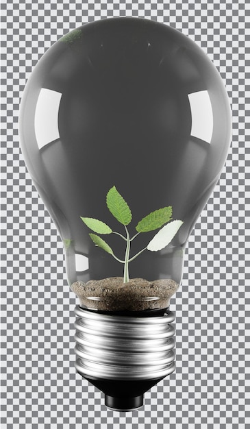 PSD light bulb lamp and green plant inside with saving energy ecology concept3d rendering