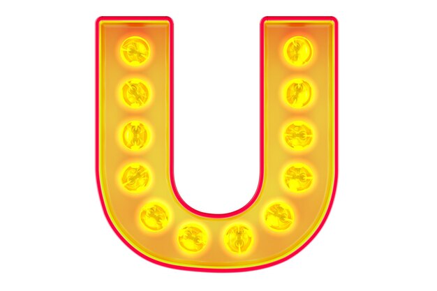 light bulb letter u glowing retro font 3d rendering isolated on transparent background