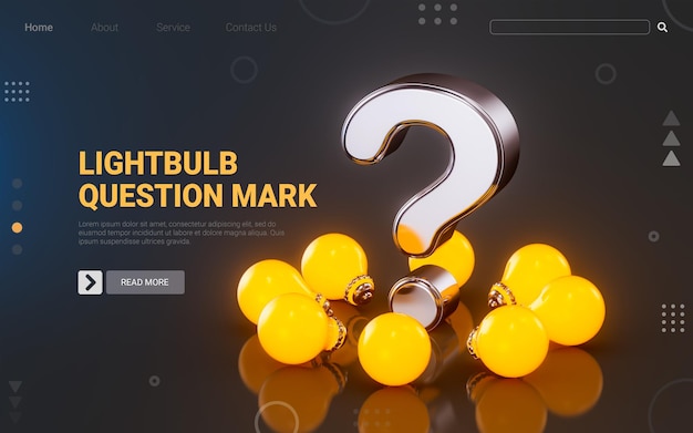 Light bulb question mark icon with bright on dark background 3d render concept for asking ideas