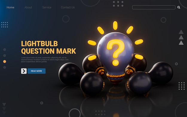 PSD light bulb question mark icon with bright on dark background 3d render concept for idea confusion