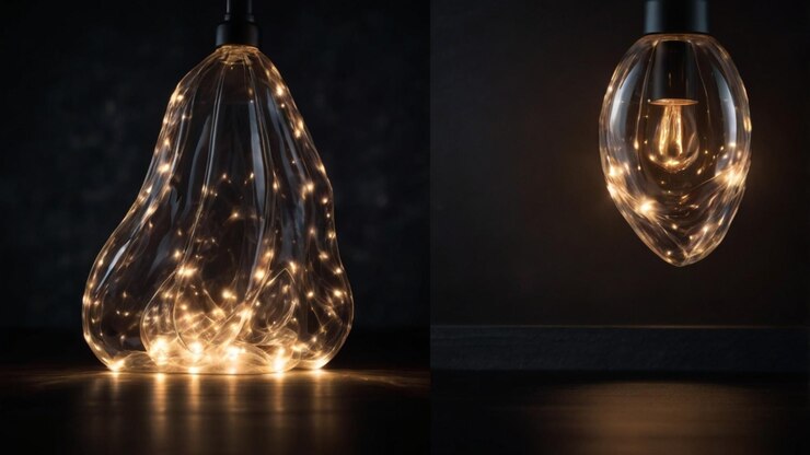 PSD a light bulb that is made of glass and has a string of lights on it