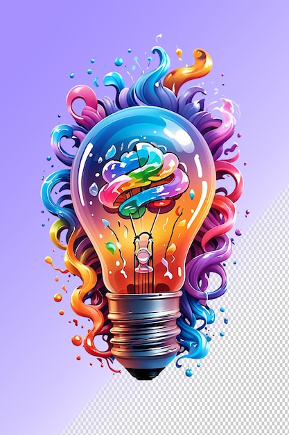 PSD a light bulb with colorful water and colorful bubbles