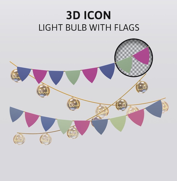 Light bulb with flags 3d rendering illustration