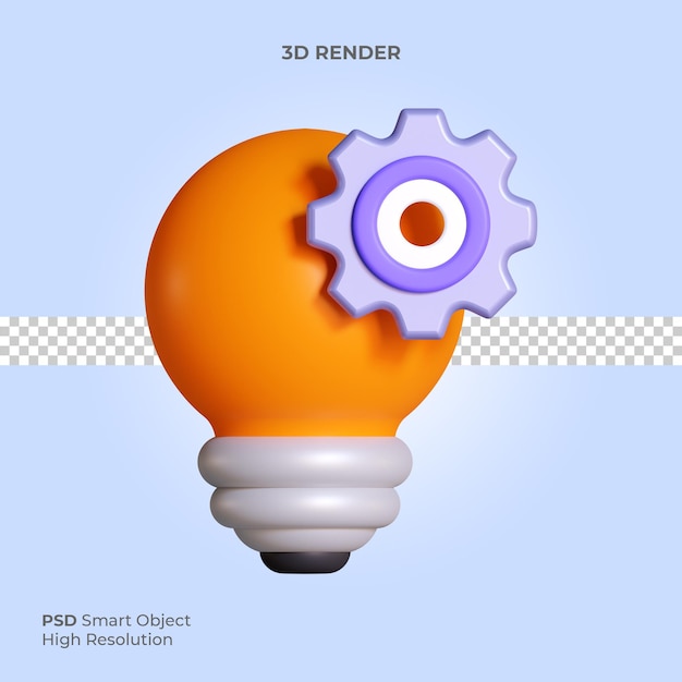 PSD light bulb with gear icon 3d render illustration isolated premium psd