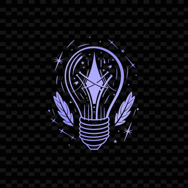 PSD a light bulb with purple stars and a star on the black background